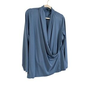 Lauren Ralph Lauren Surplice Top Blue Long Sleeve Draped V-Neck 2X